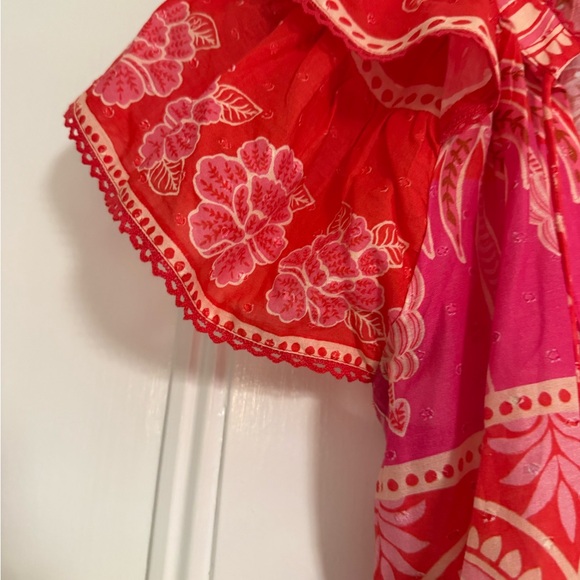 Farm Rio Ruffled Red and Pink Floral Top - Picture 5 of 5